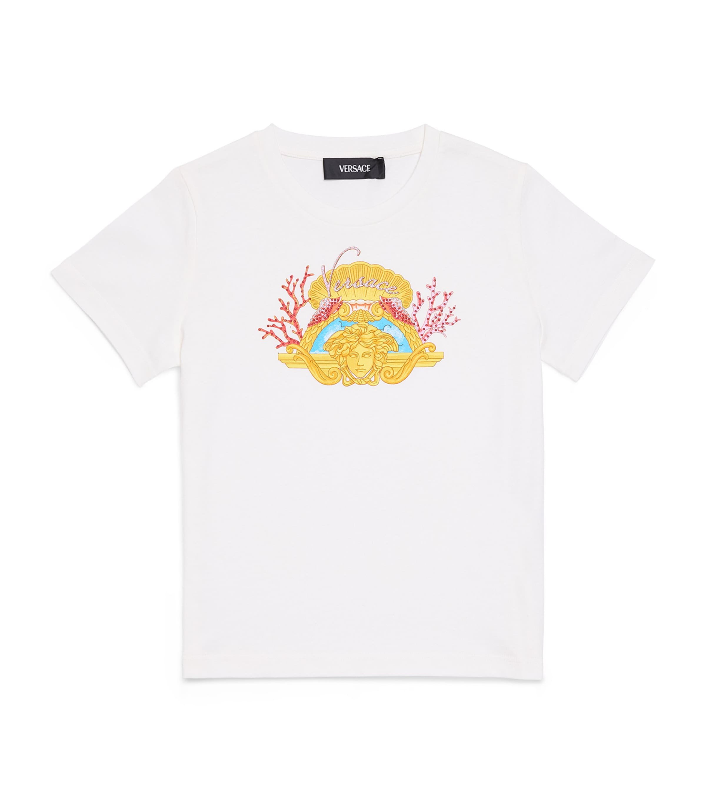 Versace Kids Cotton Studded Medusa Coral Kids T-Shirt