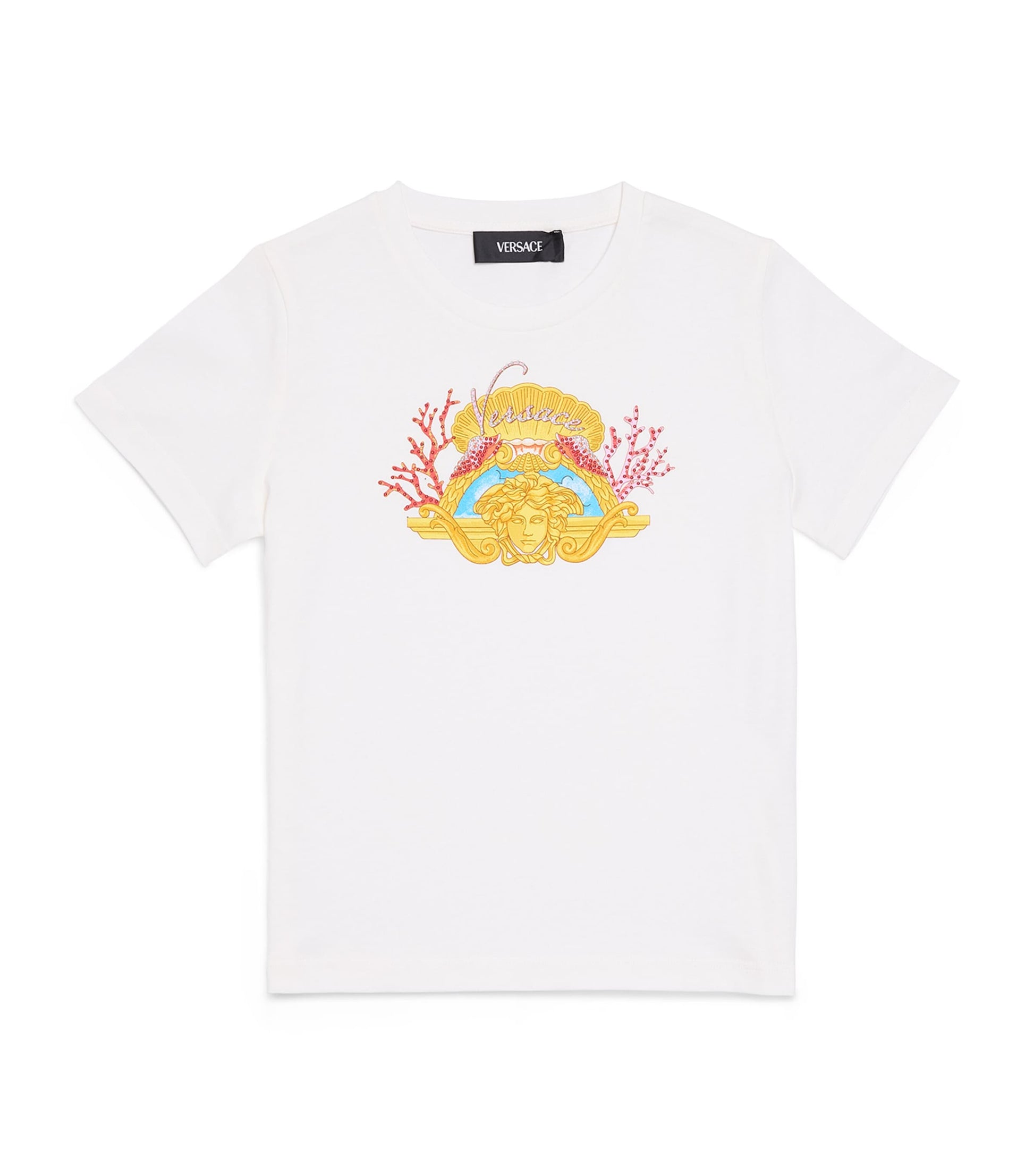 Versace Kids Cotton Studded Medusa Coral Kids T-Shirt