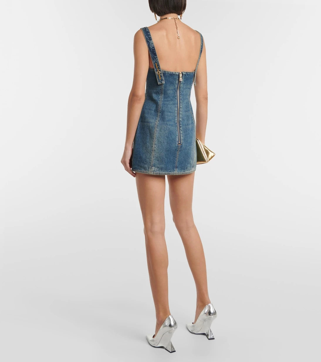 Area - Claw embellished denim minidress