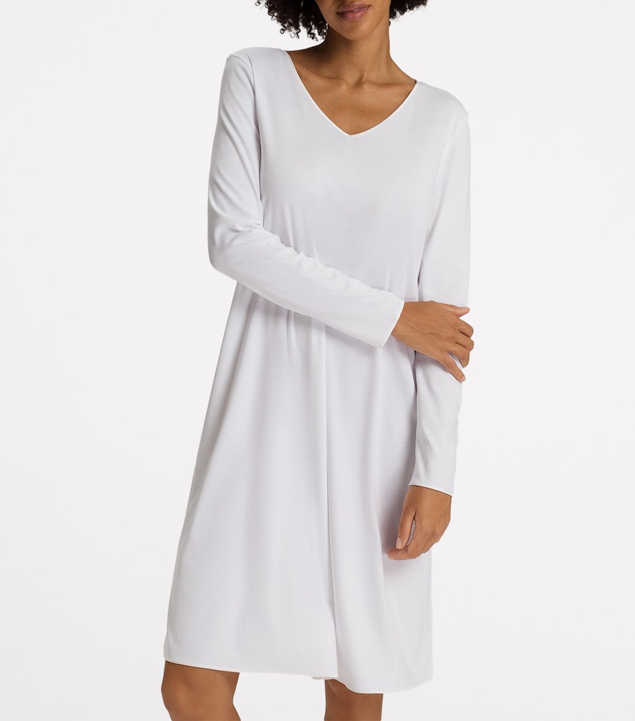 Hanro White Long-Sleeve Cotton Silk Nightdress