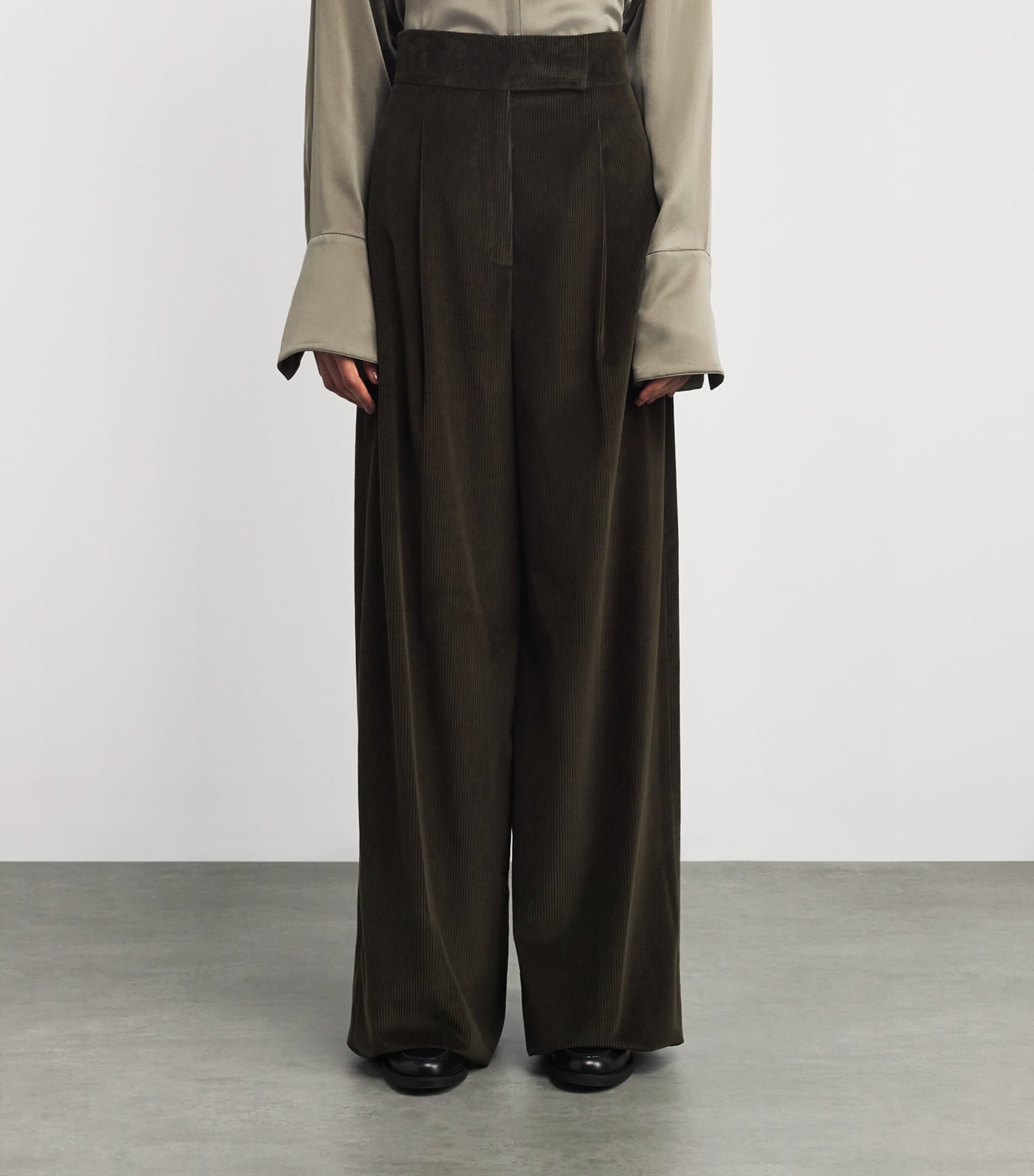 Green Corduroy Wide-Leg Trousers