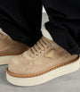 Prada Neutral Suede Shearling Platform Sneakers