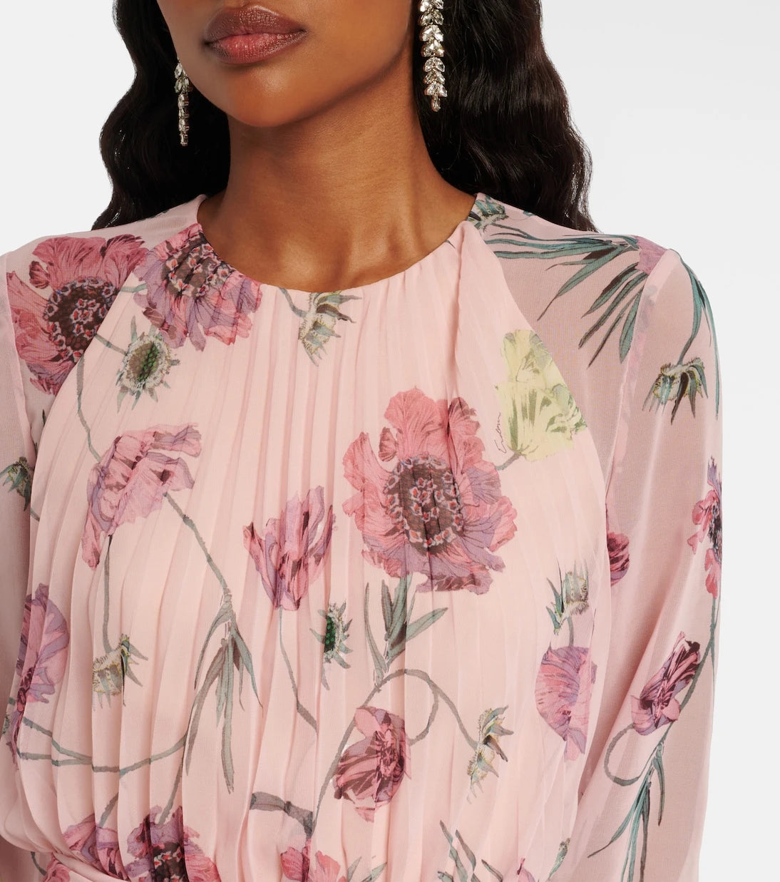Erdem - Floral pleated voile gown
