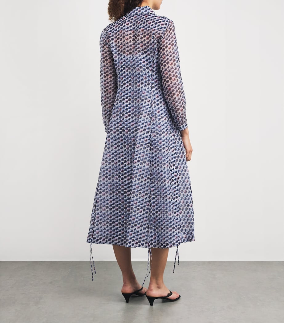 Tory Burch Blue Silk Organza Graphic Print Shirt Dress