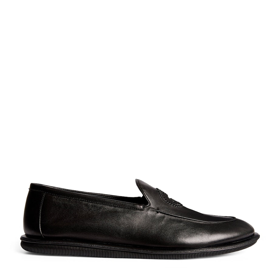 Giorgio Armani Leather Monogram-Embroidered Loafers