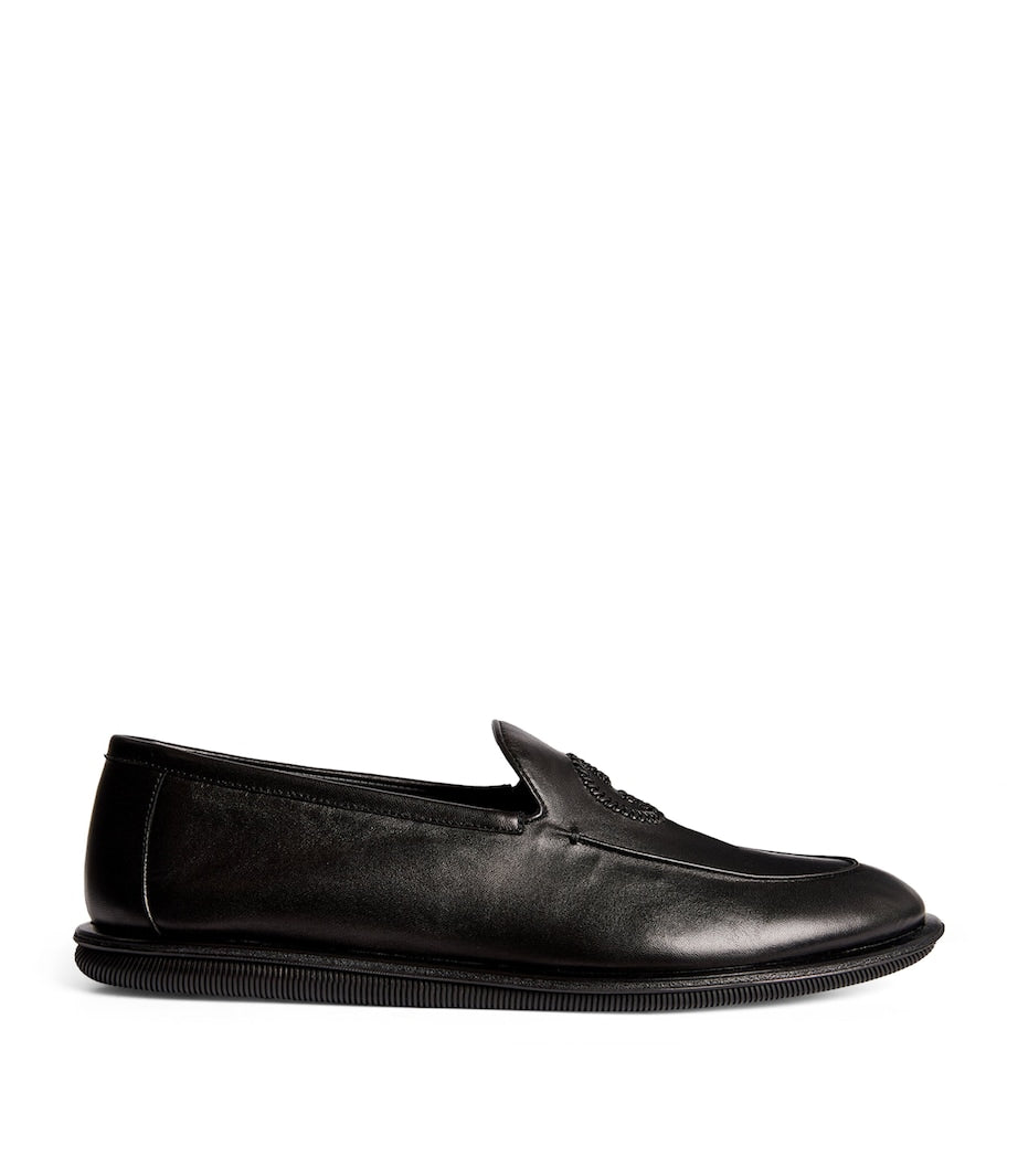 Giorgio Armani Leather Monogram-Embroidered Loafers