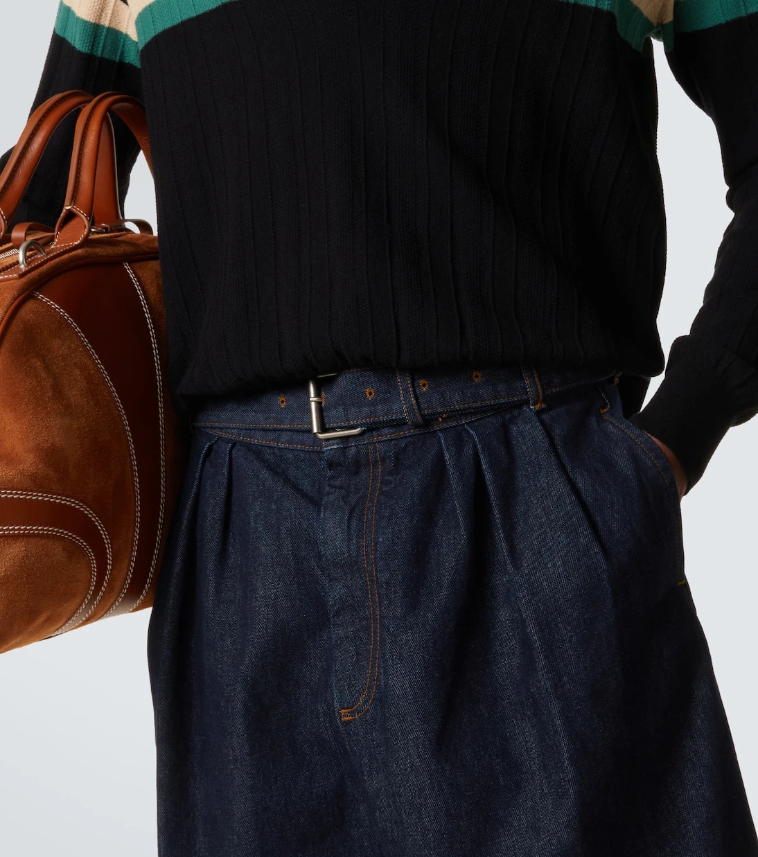 Dries Van Noten - Belted denim Bermuda shorts