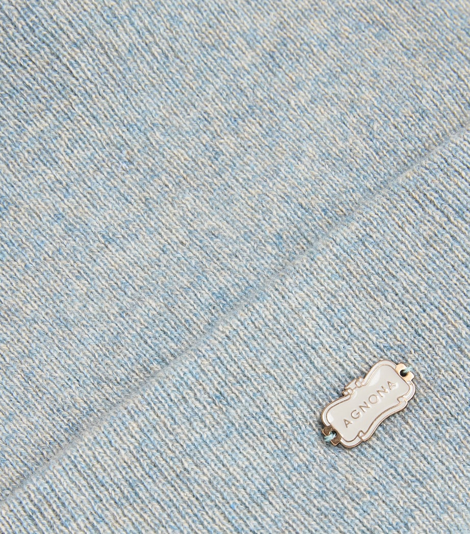Agnona Blue Cashmere Logo-Plaque Beanie