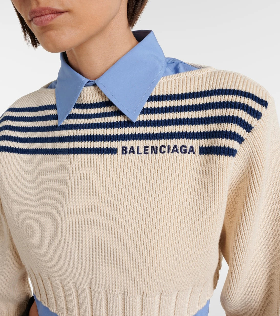 Balenciaga - Striped cropped cotton sweater