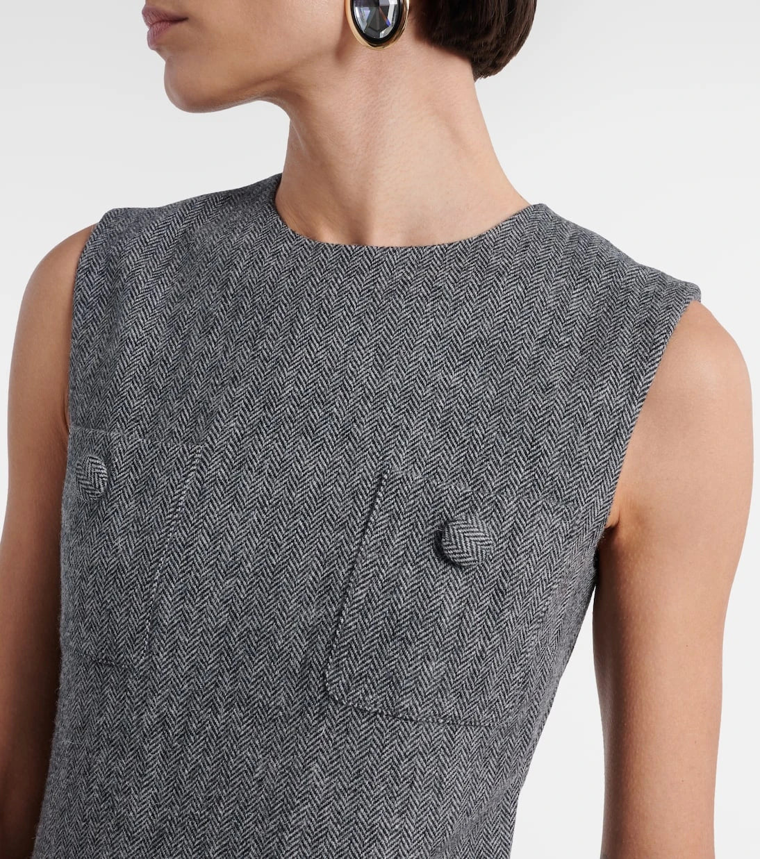 Self-Portrait - Herringbone wool-blend minidress