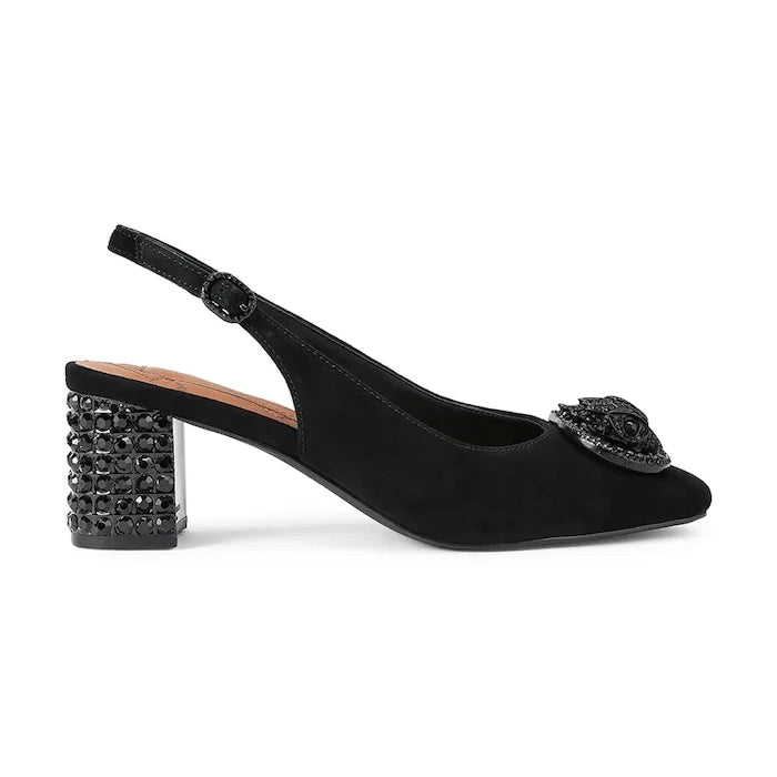 Kurt Geiger London açık topuklu kalın topuklu süet ayakkabılar Chelsea Block Sling Dr Black