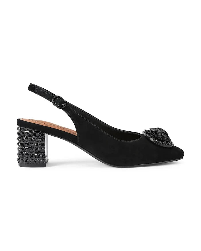 Kurt Geiger London açık topuklu kalın topuklu süet ayakkabılar Chelsea Block Sling Dr Black