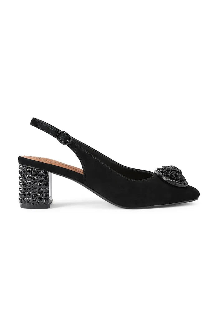 Kurt Geiger London açık topuklu kalın topuklu süet ayakkabılar Chelsea Block Sling Dr Black