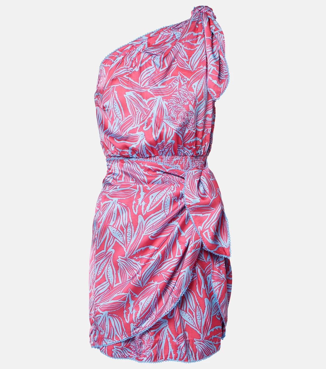 Poupette St Barth - Celie printed gathered one-shoulder minidress