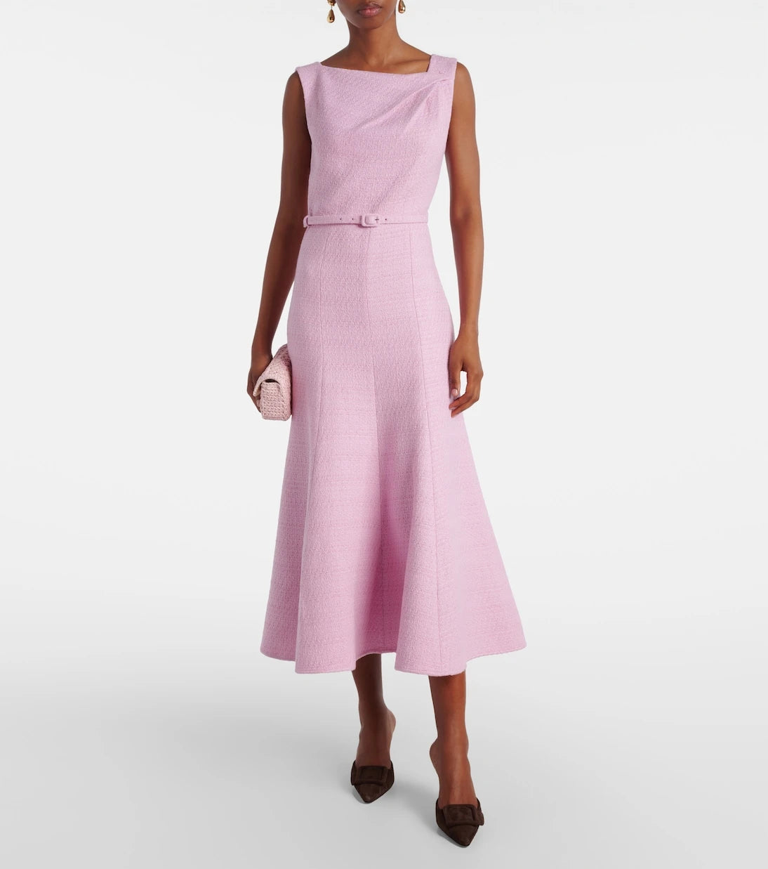 Roland Mouret - Asymmetric belted bouclé midi dress
