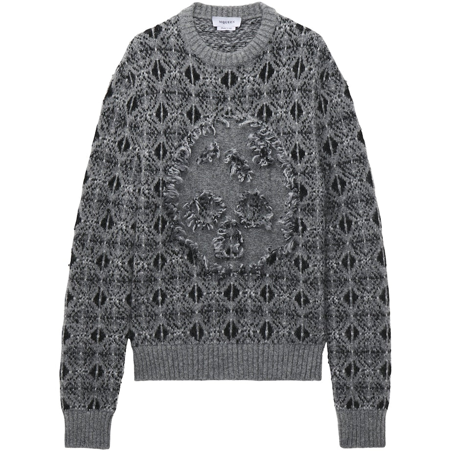 Black Distressed Skull Fair Isle Sweater
