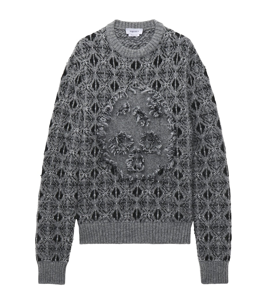 Black Distressed Skull Fair Isle Sweater