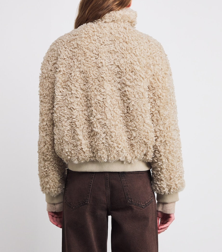Brown Bouclé Bomber Jacket