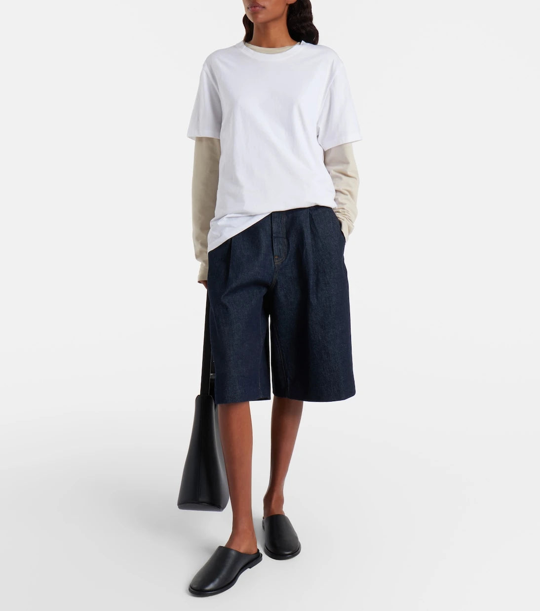 Frame - Tailored low-rise denim wide-leg shorts