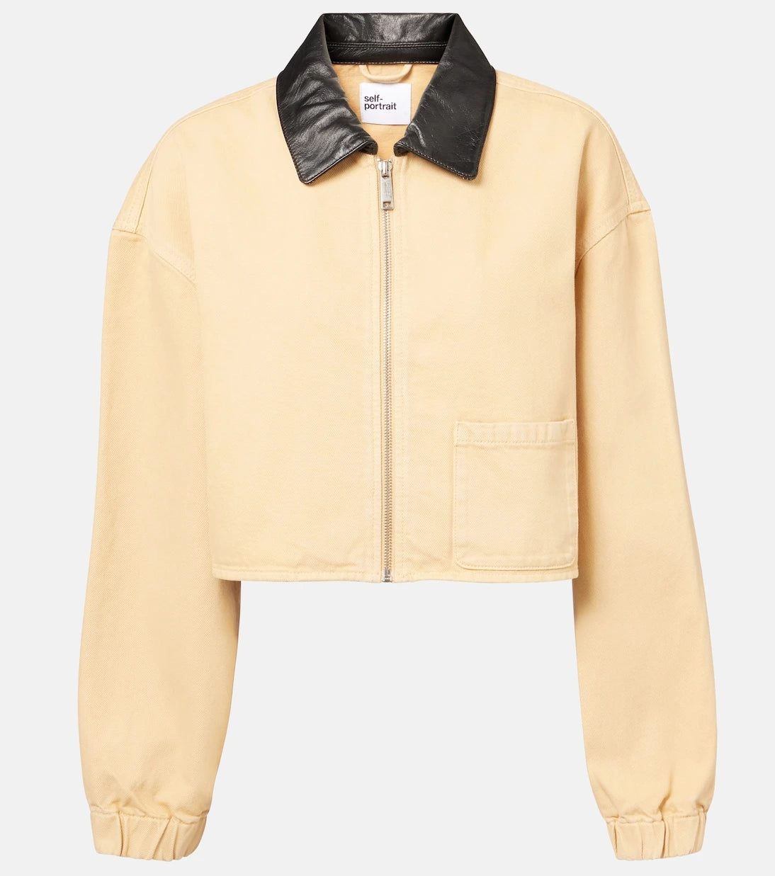 Self-Portrait - Leather-trimmed denim jacket