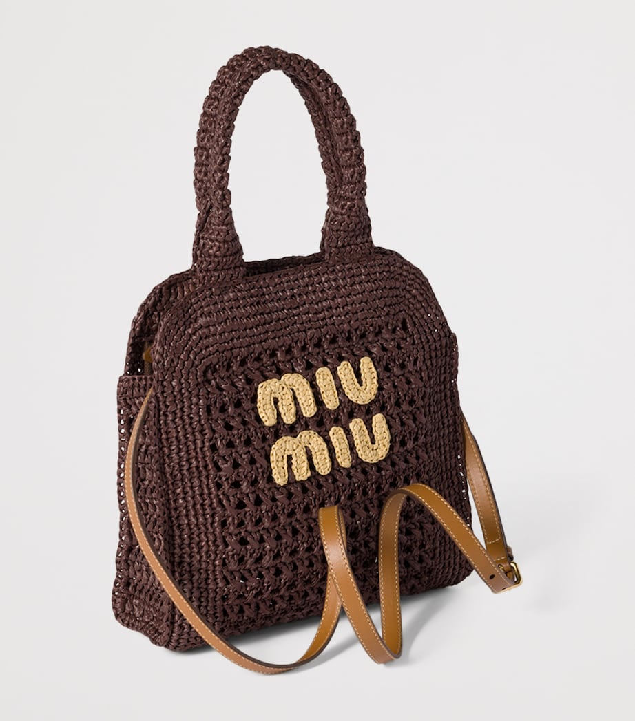 Miu Miu Brown Raffia-Effect Woven Tote Bag