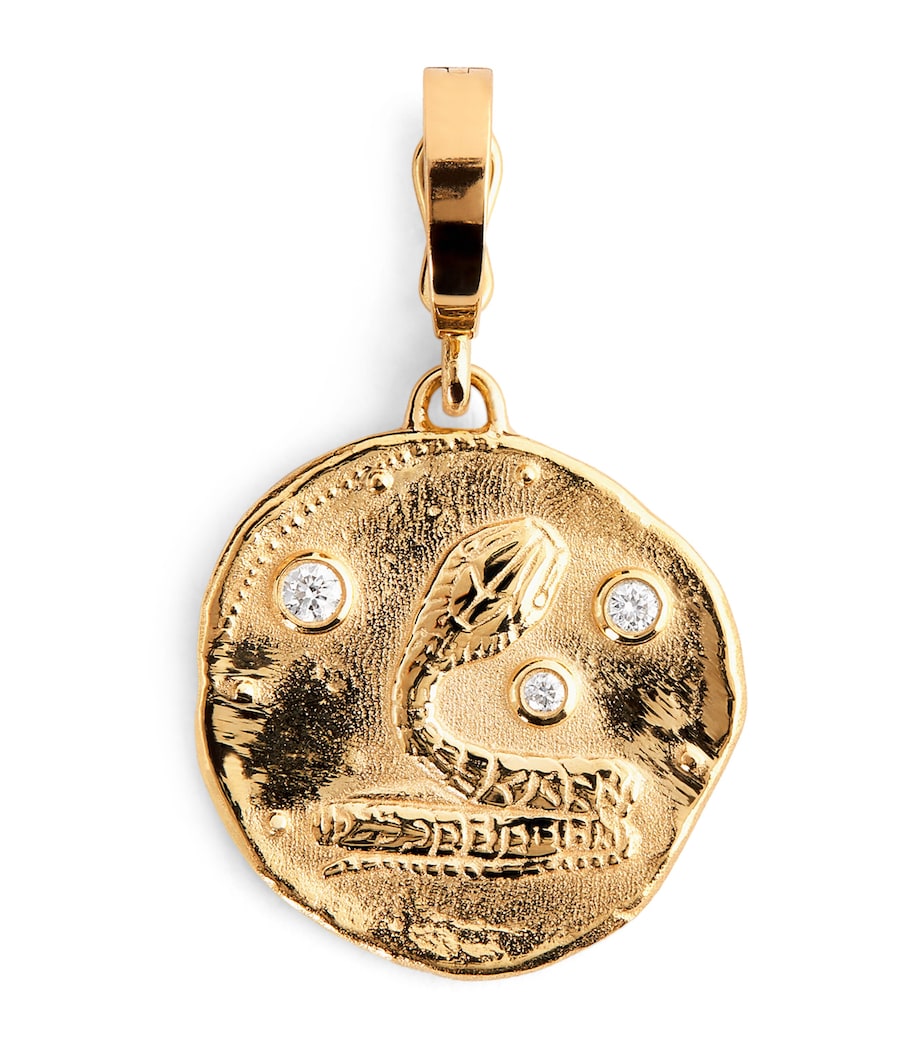 Small Yellow Gold and Diamond Snake Coin Charm