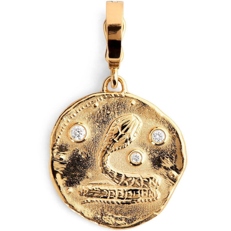 Small Yellow Gold and Diamond Snake Coin Charm