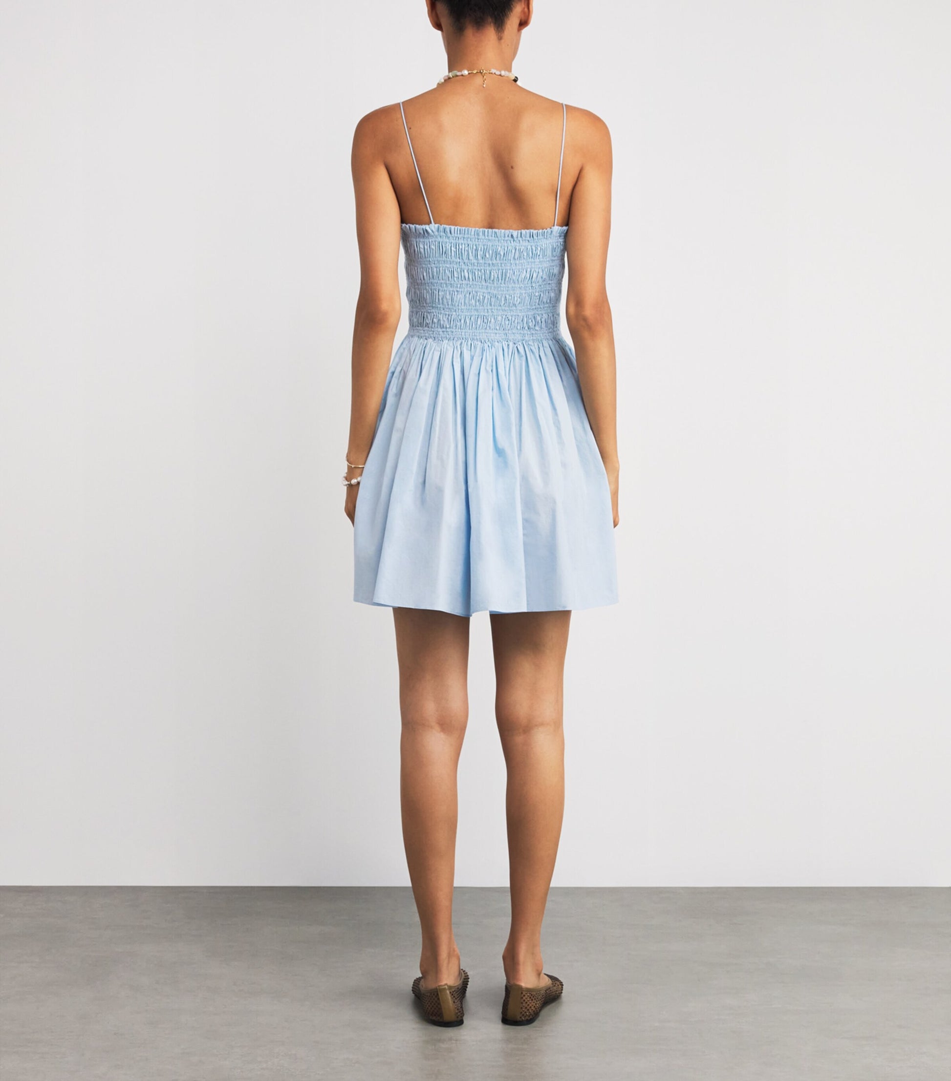 Matteau Blue Organic Cotton Shirred Mini Dress