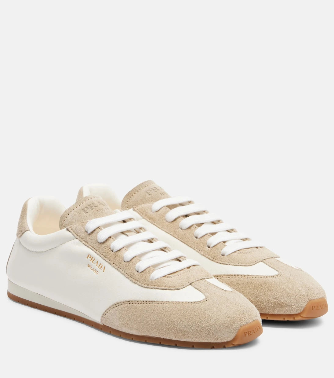 Prada - Suede-trimmed leather sneakers