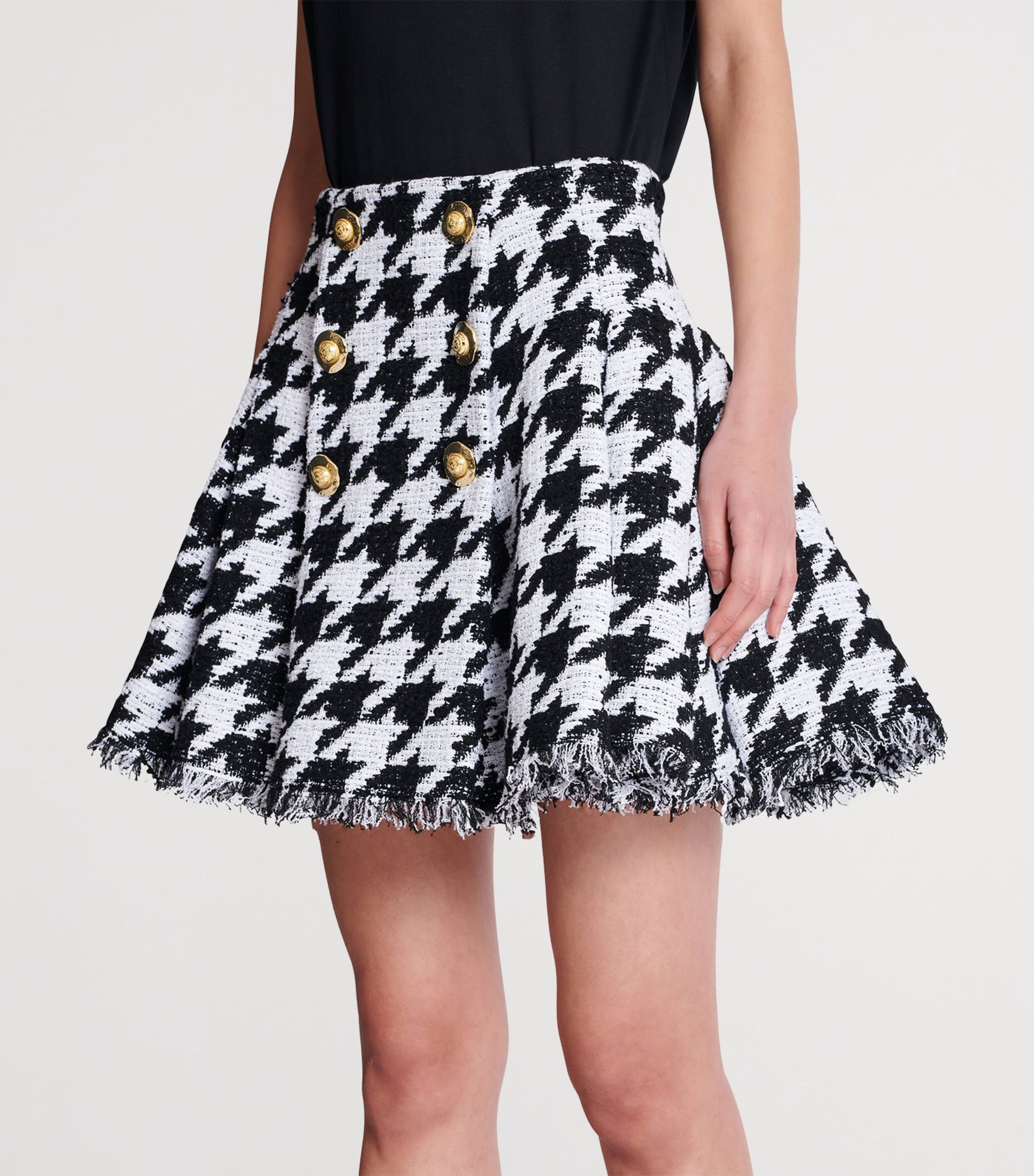 Black Tweed Pleated Mini Skirt