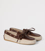 Miu Miu Neutral Canvas and Bleached Leather Boat Shoes