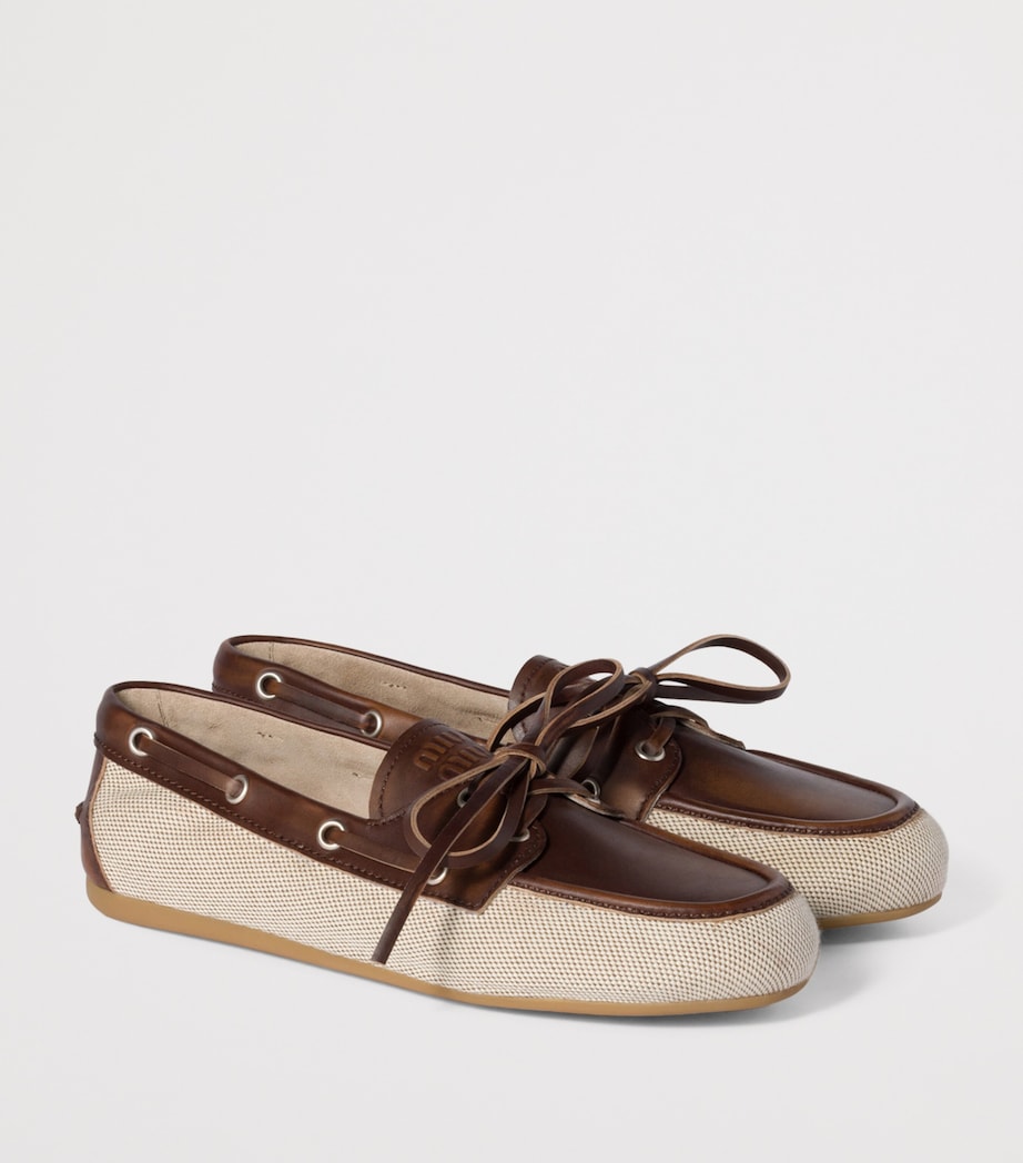 Miu Miu Neutral Canvas and Bleached Leather Boat Shoes