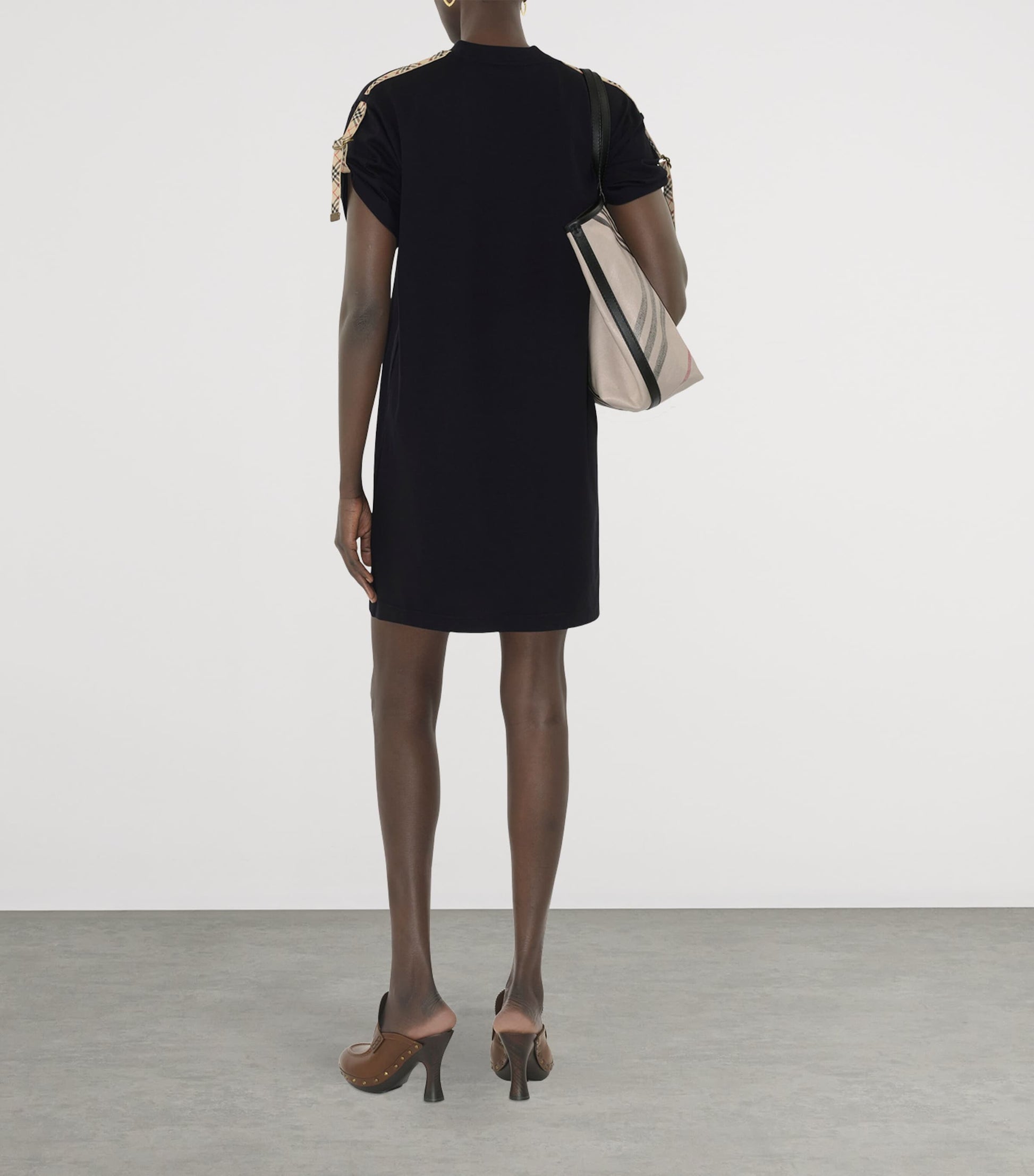 Burberry Black Cotton Check-Trim Mini Dress