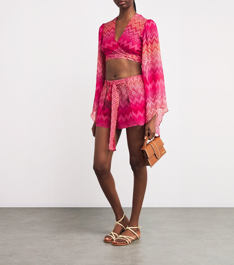 Missoni Red Silk Zigzag Shorts