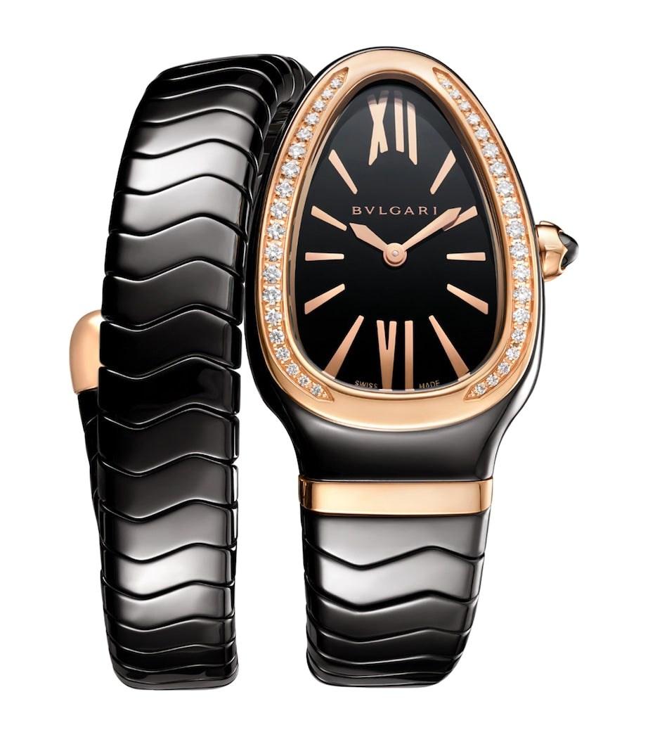 Rose Gold, Ceramic and Diamond Serpenti Spiga Watch 35mm
