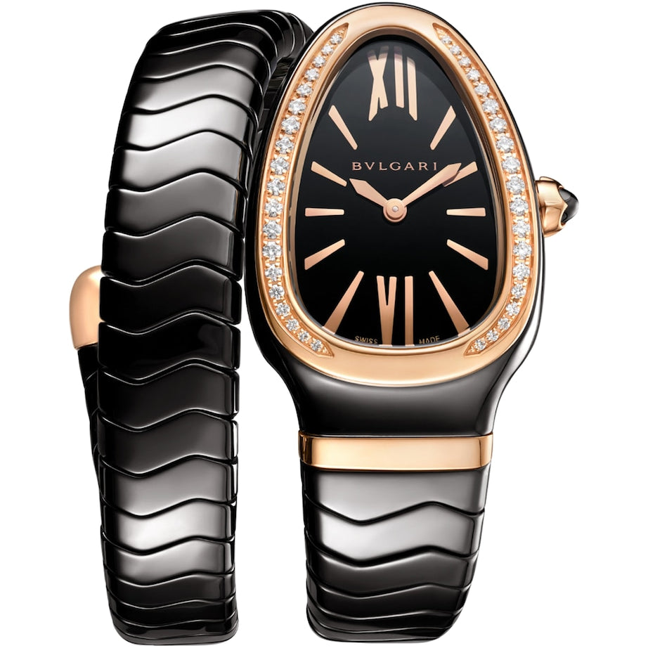 Rose Gold, Ceramic and Diamond Serpenti Spiga Watch 35mm