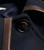 Twill Leather-Trim Coat NAVY BLUE