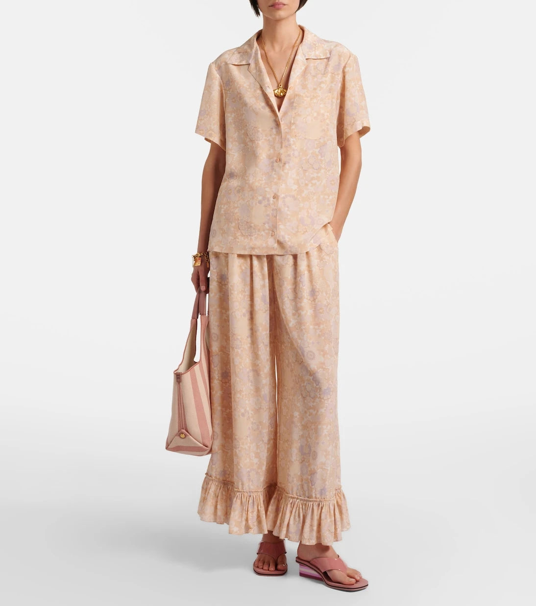 Chloé - Floral ruffled silk wide-leg pants