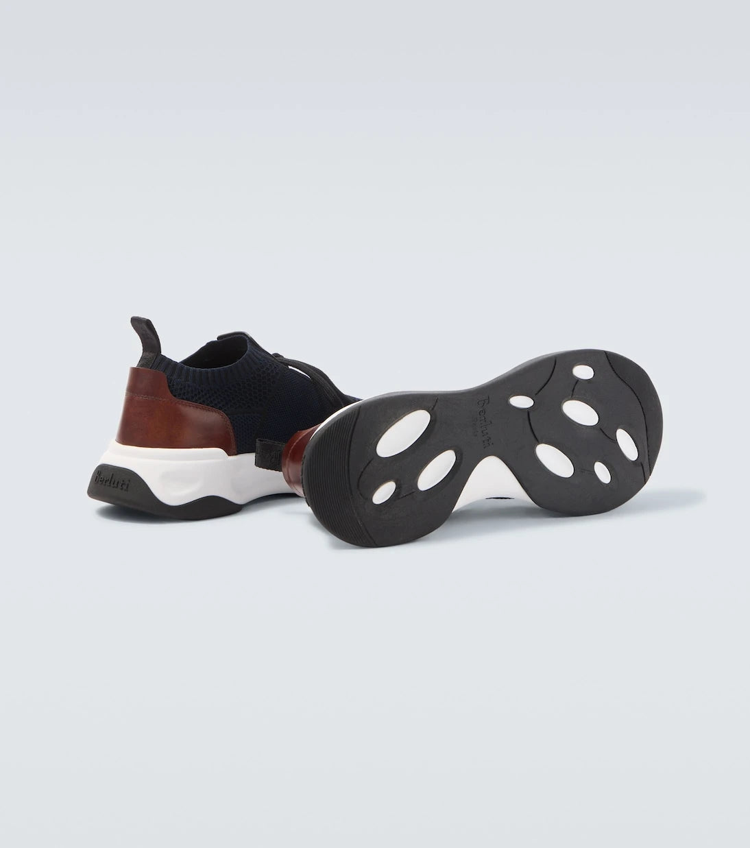 Berluti - Shadow leather-trimmed knitted sneakers