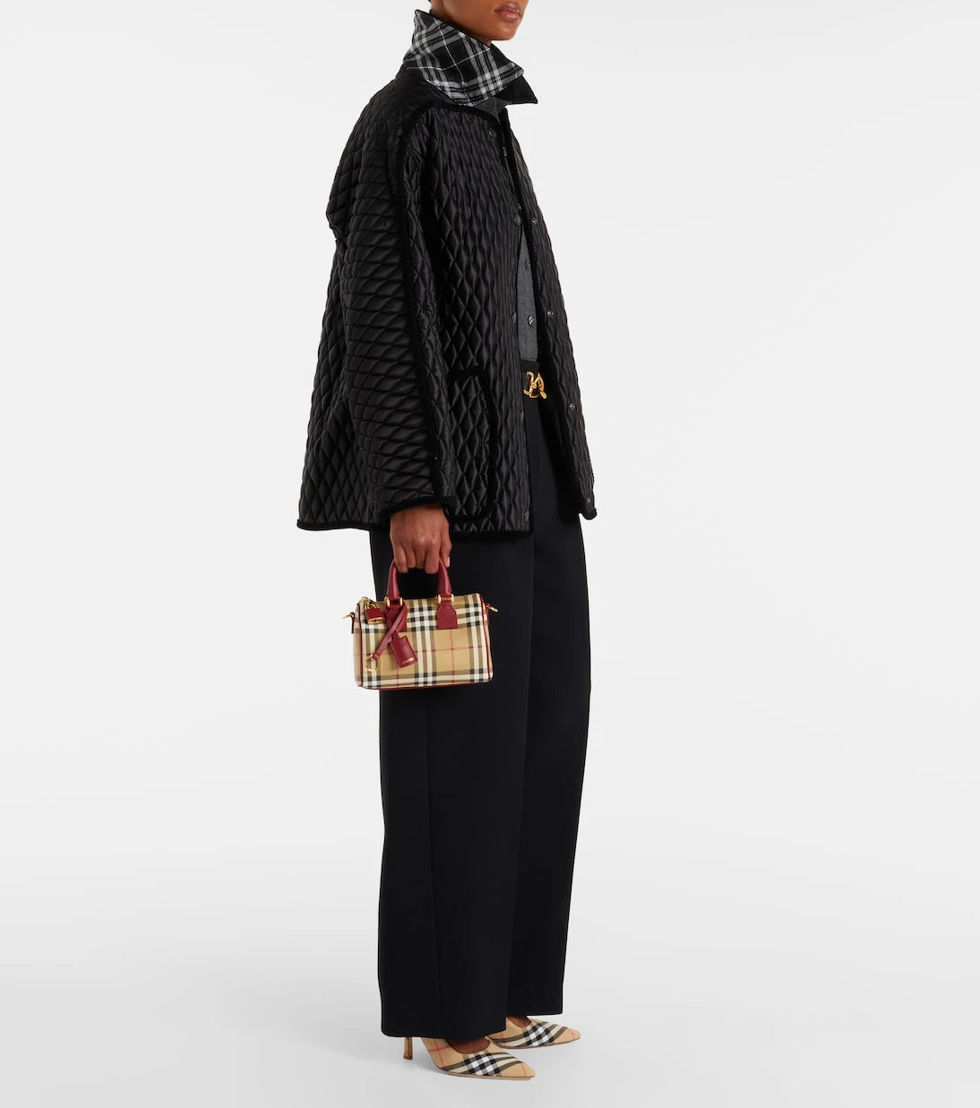 Burberry - Burberry Check Small leather-trimmed canvas tote bag