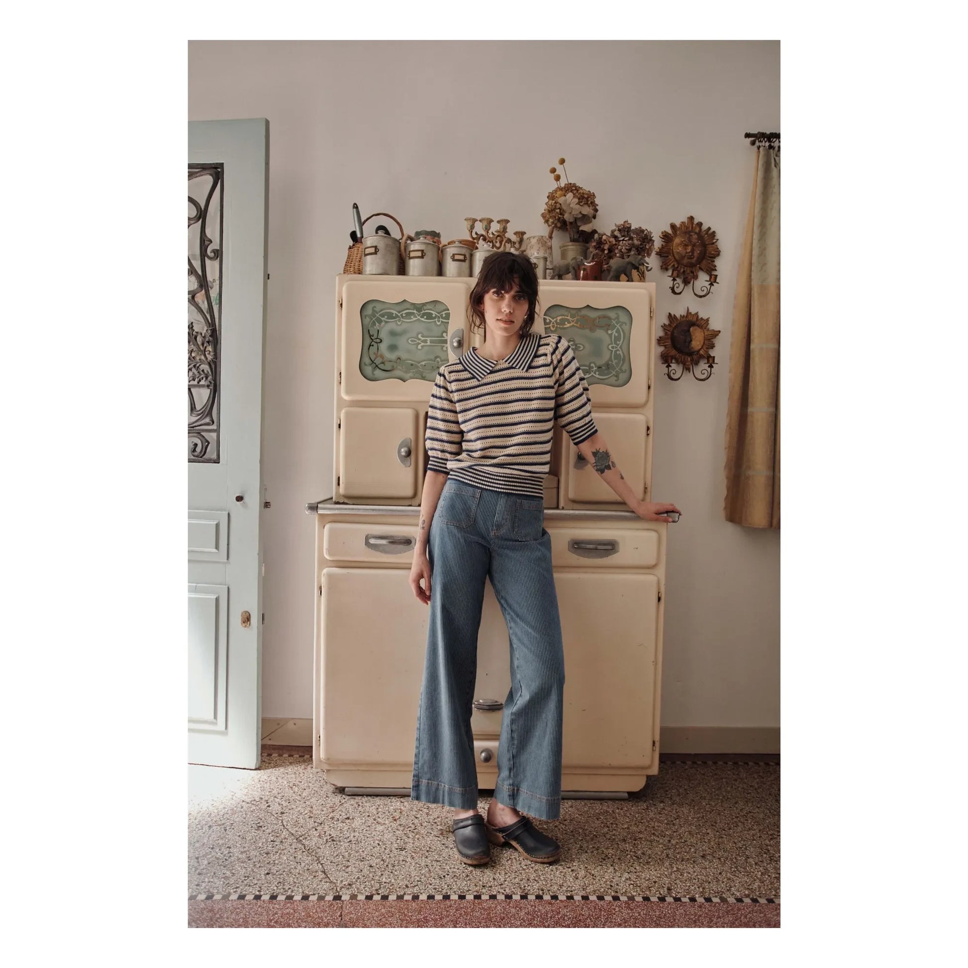 Emile et Ida - Organic cotton openwork stripes sweater | Navy blue