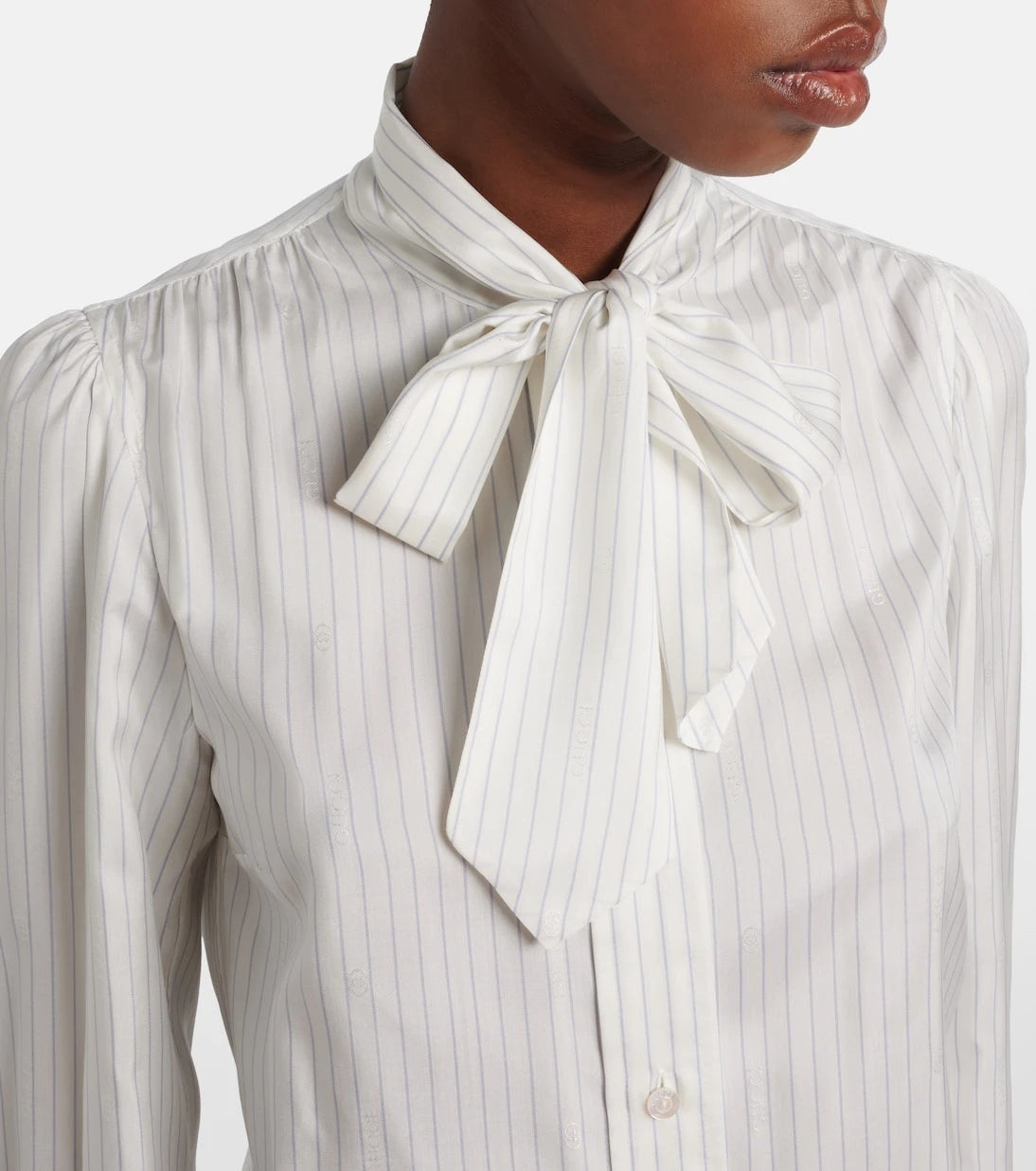 Gucci - Pinstripe tie-neck silk shirt