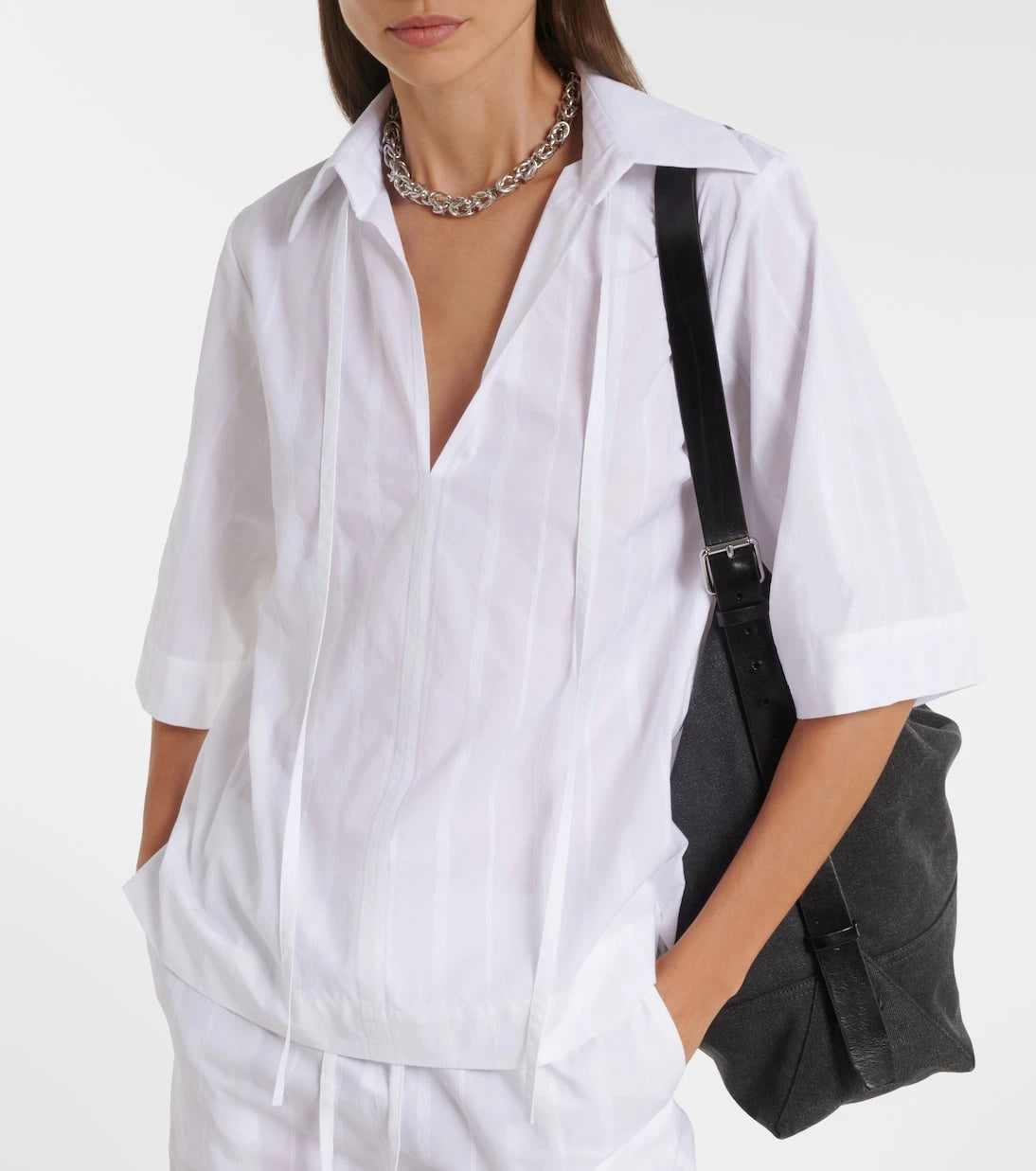 Loulou de Saison - Sofi tie-neck cotton poplin top