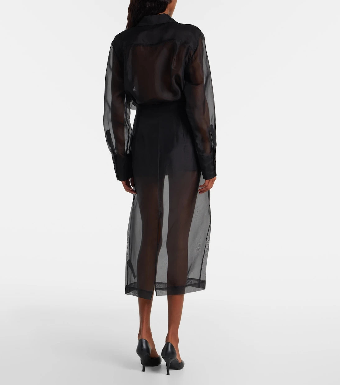 Frame - High-rise silk organza midi skirt