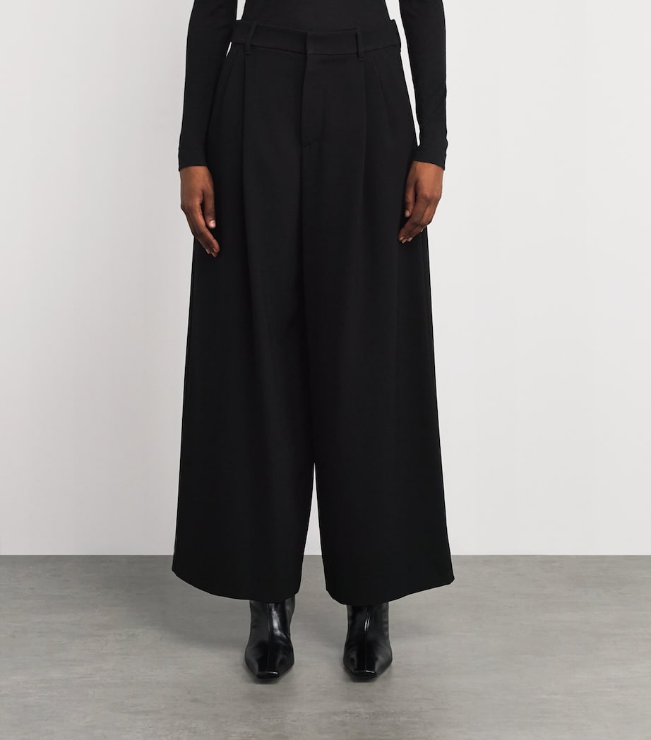 Black Double-Pleat Wide-Leg Trousers