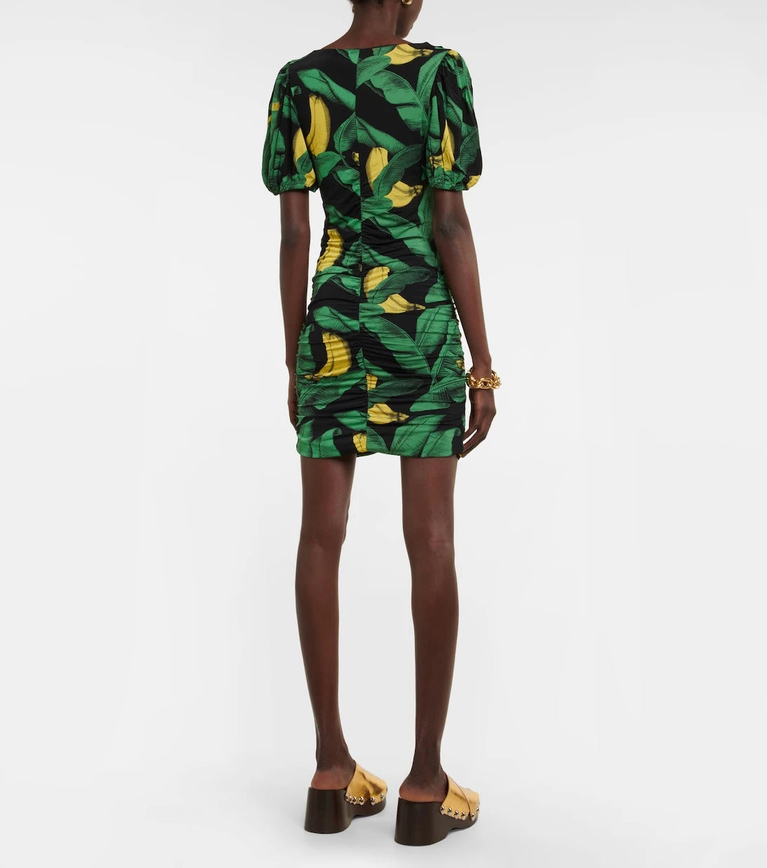 Ganni - Printed ruched mini dress