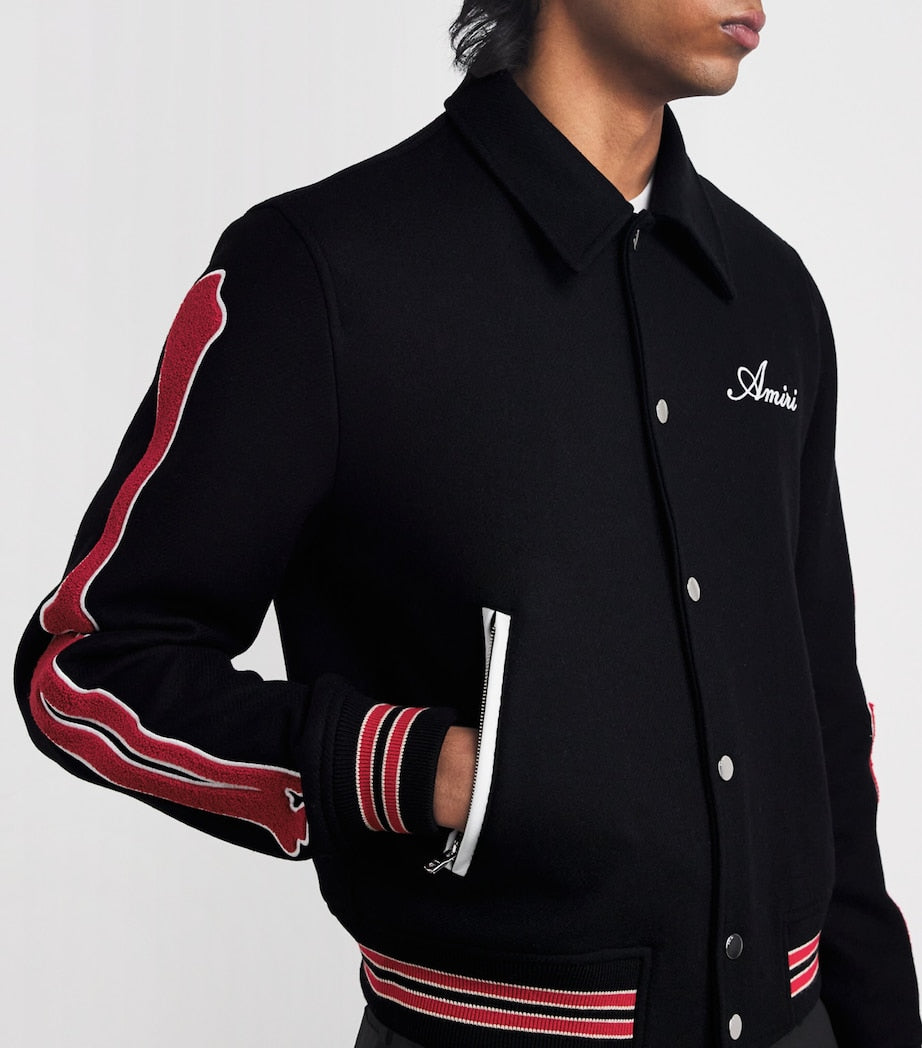 AMIRI Black Wool-Blend Bones Varsity Jacket