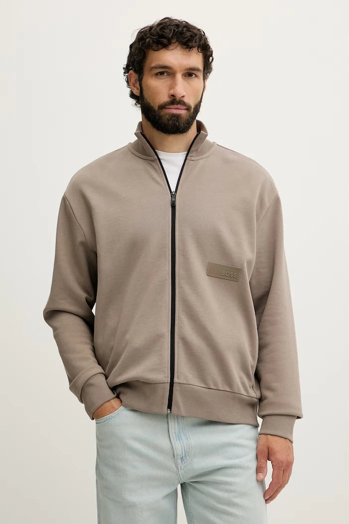 BOSS Green Erkek Pamuklu Fermuarlı Sweatshirt SW_Collar Full Zip