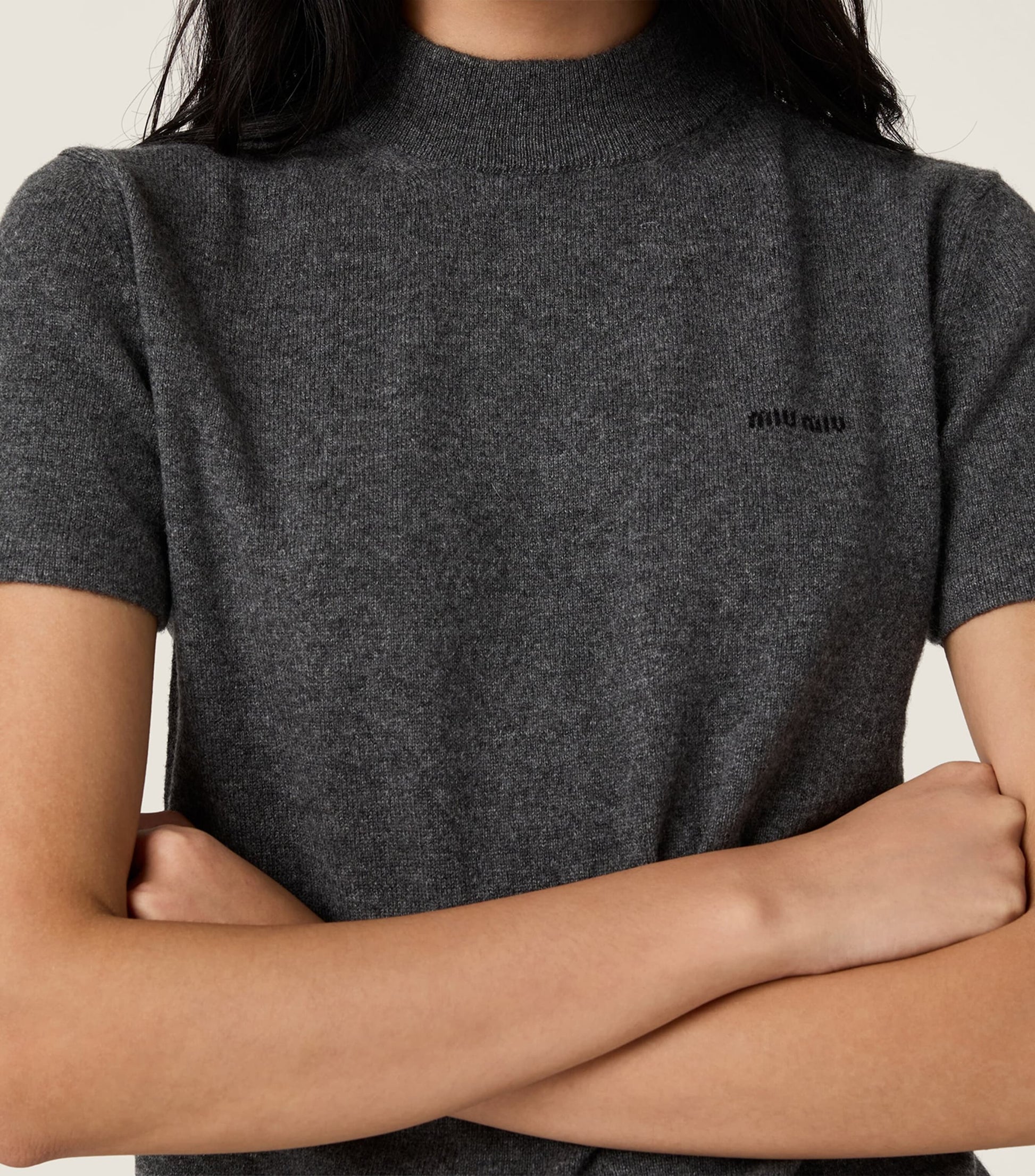 Miu Miu Grey Cashmere Short-Sleeve Sweater