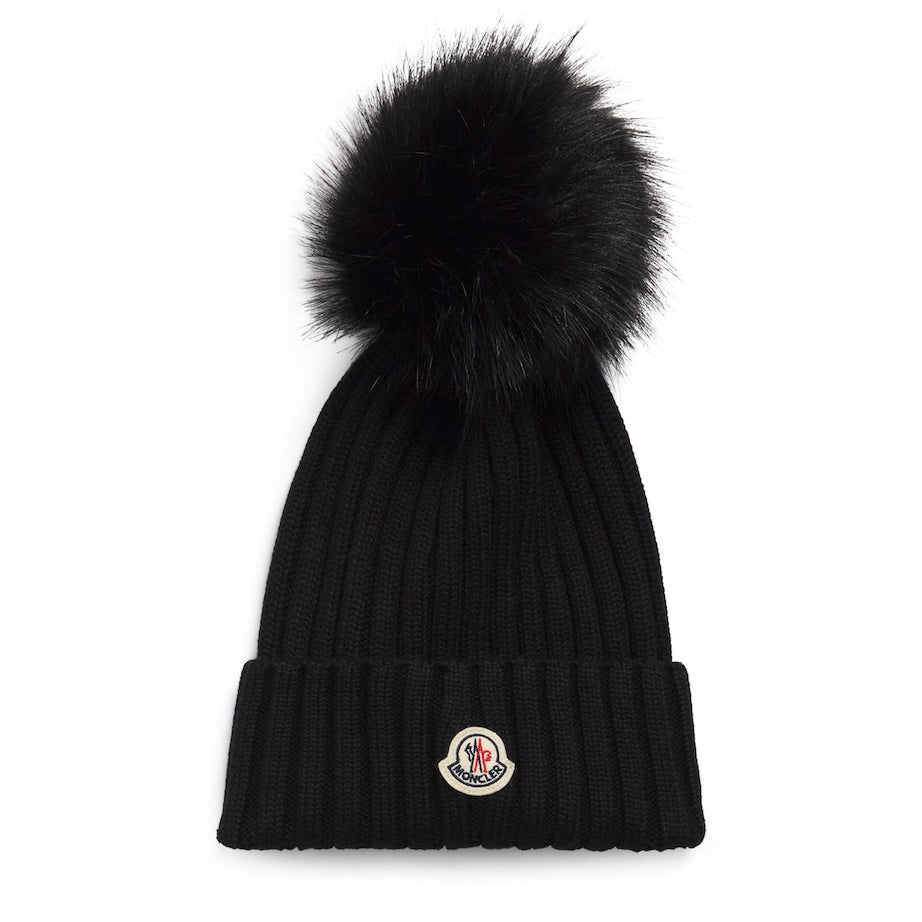 Moncler Black Virgin Wool Pom-Pom Beanie
